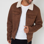 Erik - Men's Zip-Front Jacket with Faux Fur Collar and Flap Pockets 1