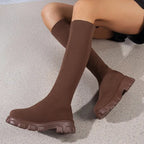 Eulalie - Women's Ribbed Knit Knee-High Boots with Lug Sole