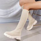 Eulalie - Women's Ribbed Knit Knee-High Boots with Lug Sole