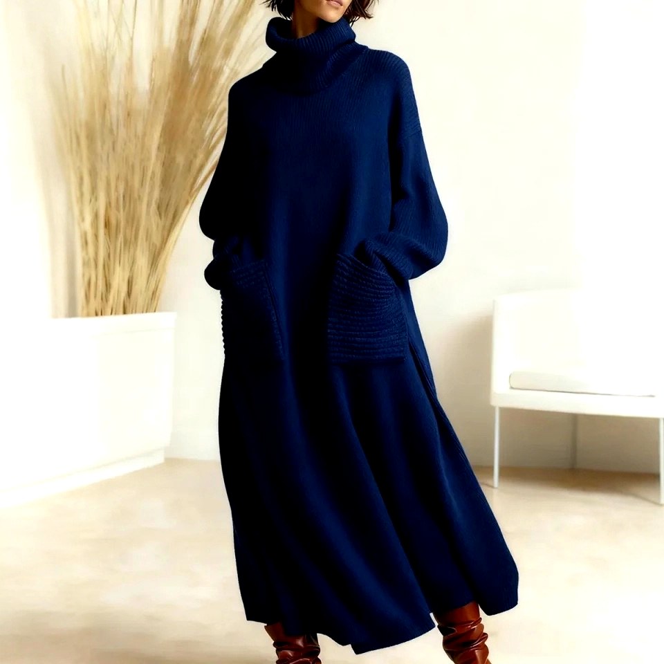 Evangelina - Women's Wool Turtleneck Loose Maxi Dress 11