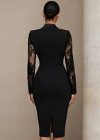 Evangeline - Women's Lace-Sleeve Wrap Blazer Midi Dress