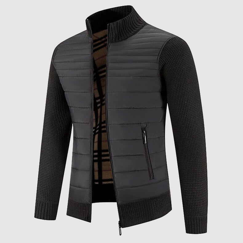Everest - Men's Quilted Puffer Cardigan with Ribbed Knit Sleeves