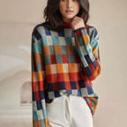 Everly - Women's Checkered Mock-Neck Merino Sweater