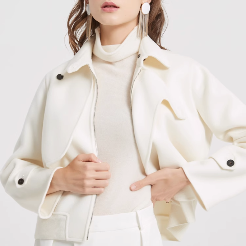 Everly - Women's Cropped Wool Jacket with Notch Collar