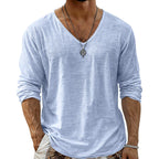 Evren - Men's Loose Fit Long Sleeve Cotton Linen V-Neck T-Shirt 4
