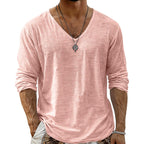 Evren - Men's Loose Fit Long Sleeve Cotton Linen V-Neck T-Shirt 6