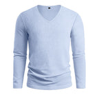 Evren - Men's Loose Fit Long Sleeve Cotton Linen V-Neck T-Shirt 7