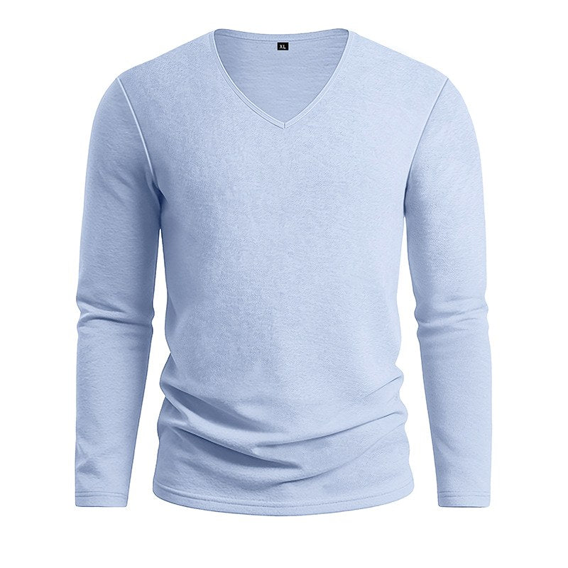 Evren - Men's Loose Fit Long Sleeve Cotton Linen V-Neck T-Shirt 7