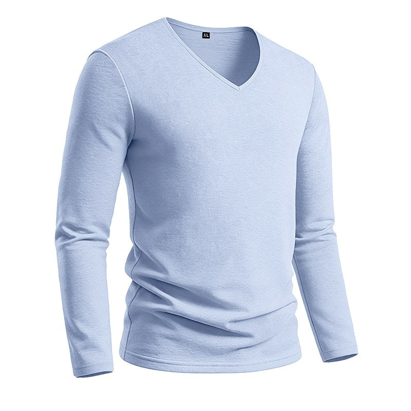 Evren - Men's Loose Fit Long Sleeve Cotton Linen V-Neck T-Shirt 8
