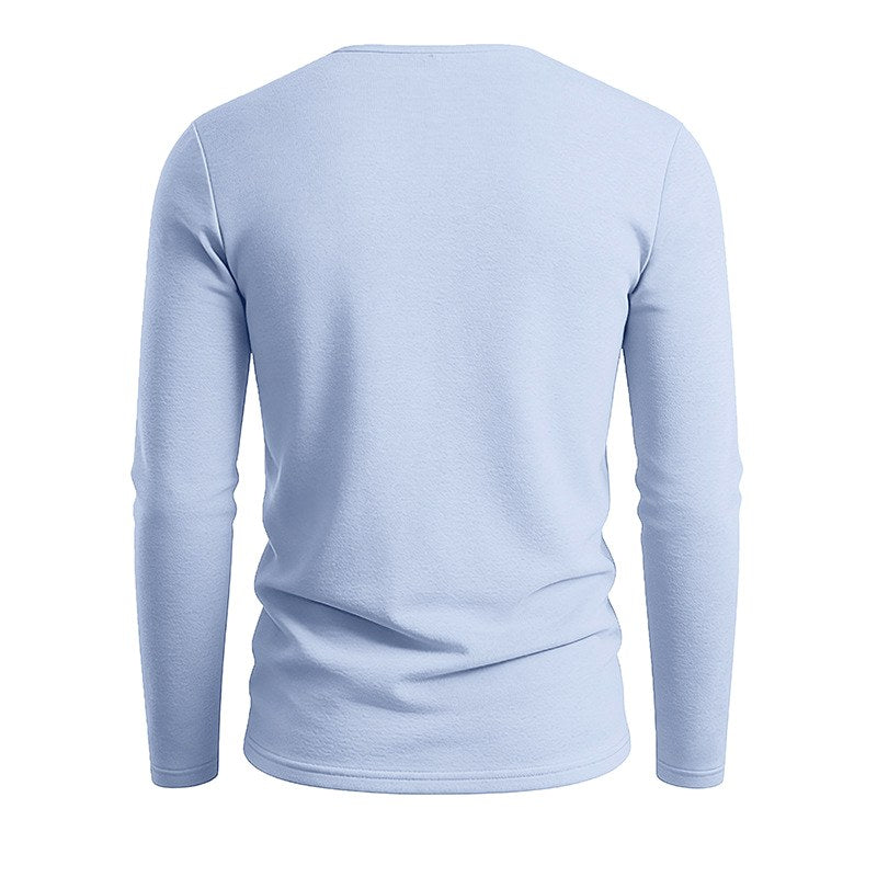 Evren - Men's Loose Fit Long Sleeve Cotton Linen V-Neck T-Shirt 9