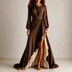 Fae - Women's Asymmetric Ruffle Long Sleeve Maxi Dress 1