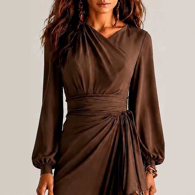 Fae - Women's Asymmetric Ruffle Long Sleeve Maxi Dress 2