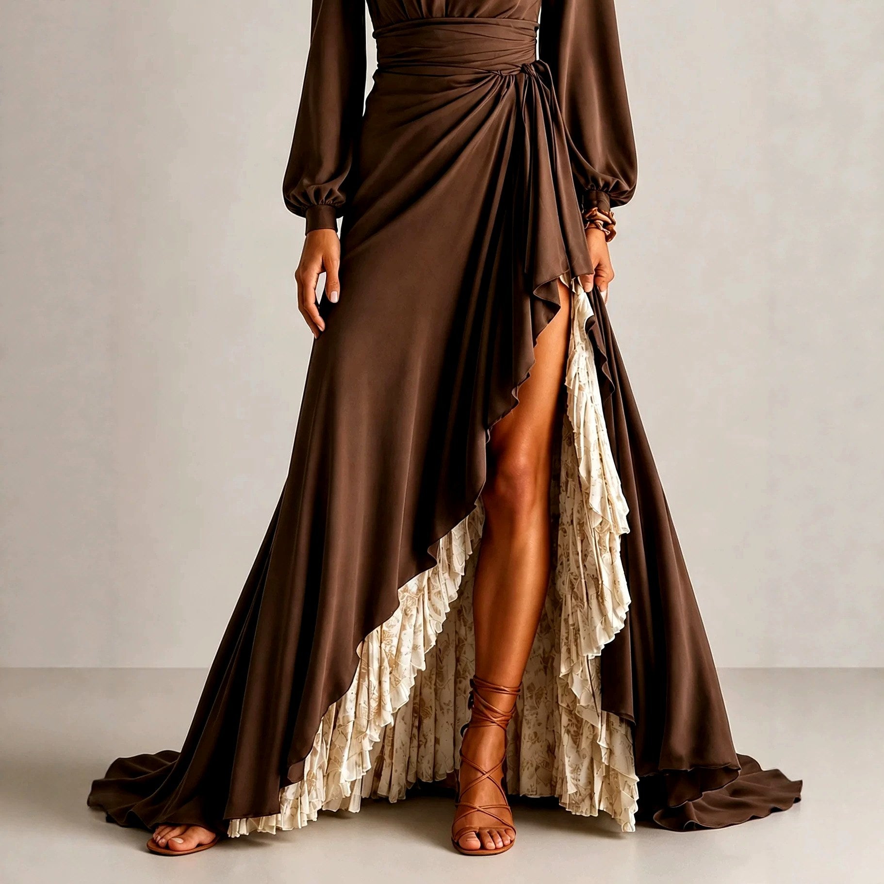 Fae - Women's Asymmetric Ruffle Long Sleeve Maxi Dress 3