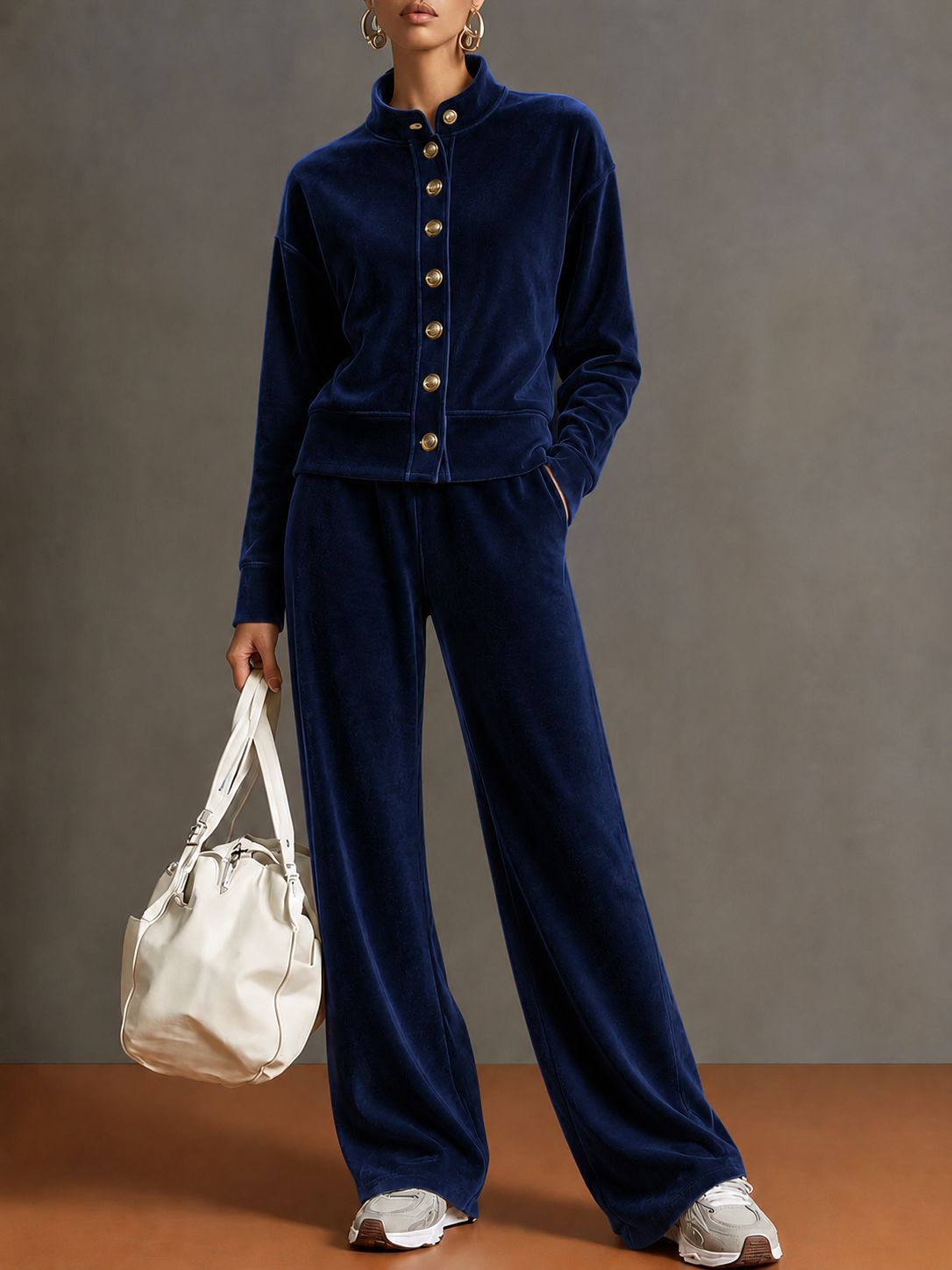 Faustine - Women's Velvet Stand Collar Matching Set 1