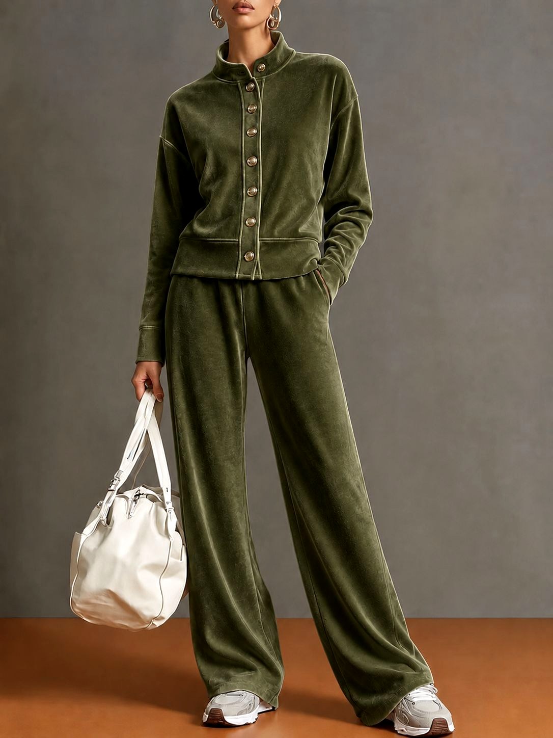 Faustine - Women's Velvet Stand Collar Matching Set 3