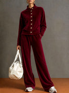 Faustine - Women's Velvet Stand Collar Matching Set 4