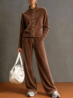 Faustine - Women's Velvet Stand Collar Matching Set 5