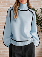 Faye - Women's Ribbed Turtleneck Knit Sweater with Piping 6