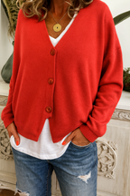 Fiona - Women's Button-Front Cardigan with V-Neckline