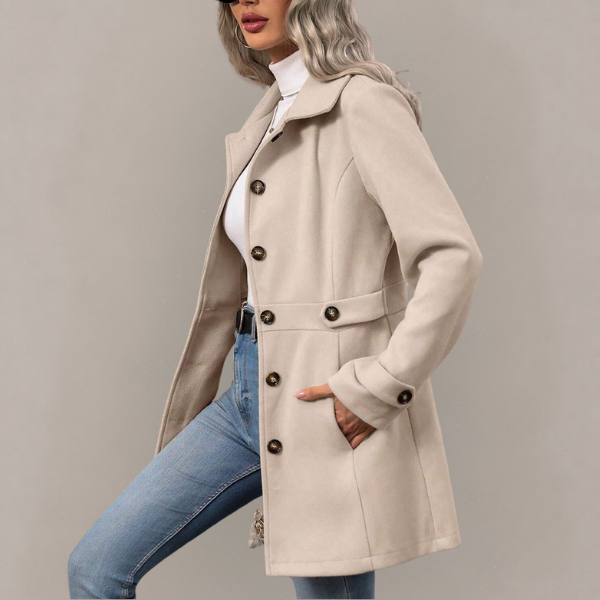 Fiona - Women's Button-Front Trench Coat with Belted Waist