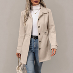 Fiona - Women's Button-Front Trench Coat with Belted Waist