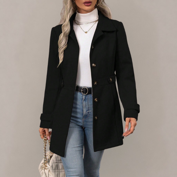 Fiona - Women's Button-Front Trench Coat with Belted Waist