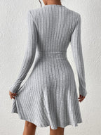 Fiona - Women's Ribbed V-Neck Flare Dress