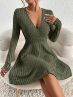Fiona - Women's Ribbed V-Neck Flare Dress
