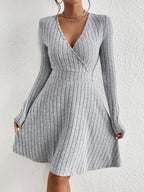 Fiona - Women's Ribbed V-Neck Flare Dress