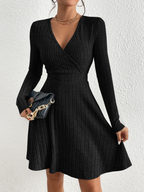 Fiona - Women's Ribbed V-Neck Flare Dress