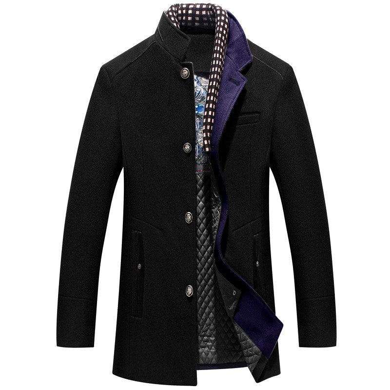 Fitzgerald - Men's Tailored Wool Coat with Plaid Detail 3