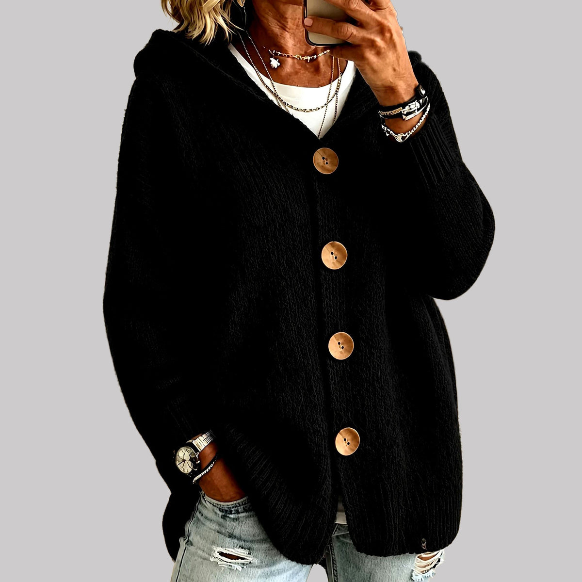 Florence - Women's Hooded Button Front Cardigan