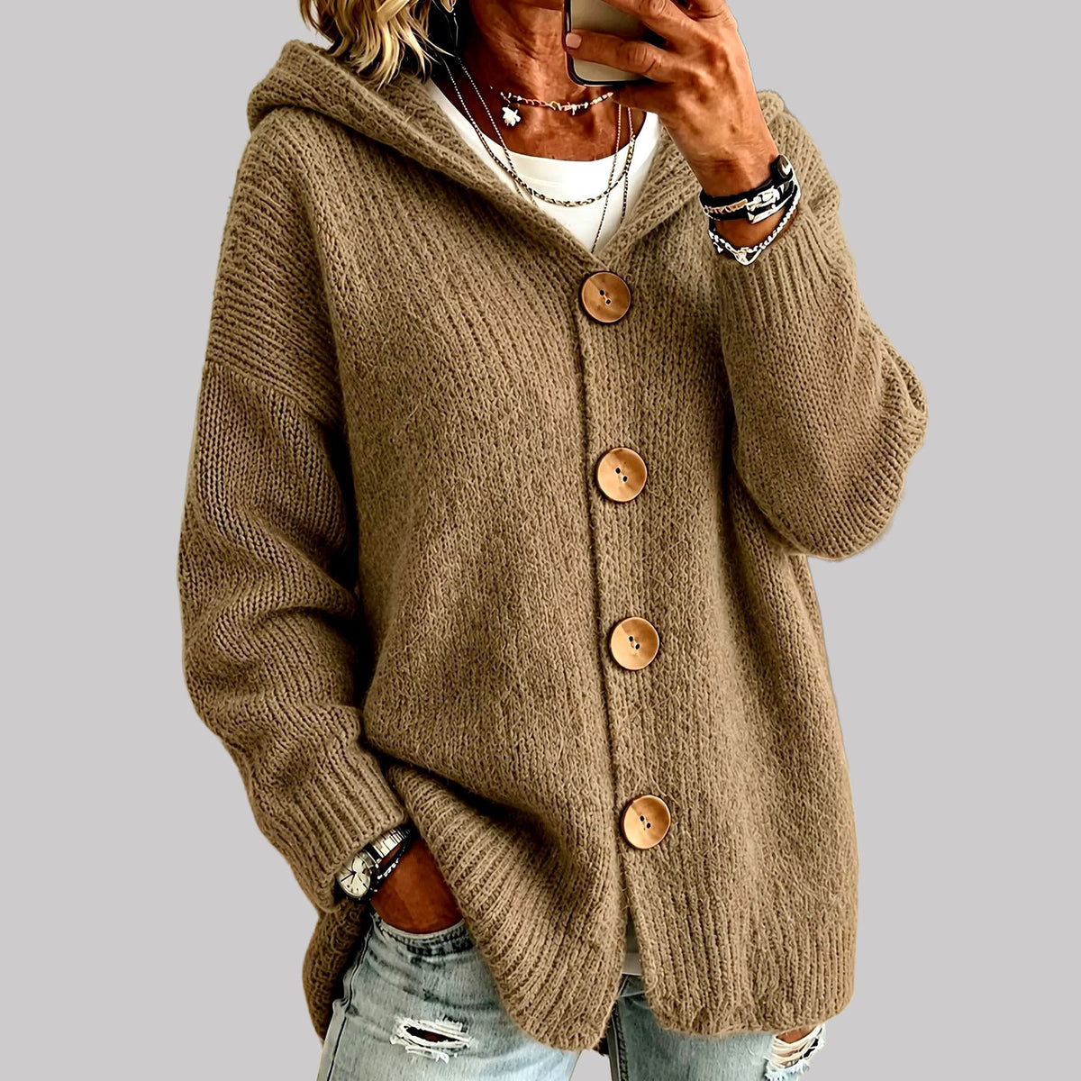 Florence - Women's Hooded Button Front Cardigan