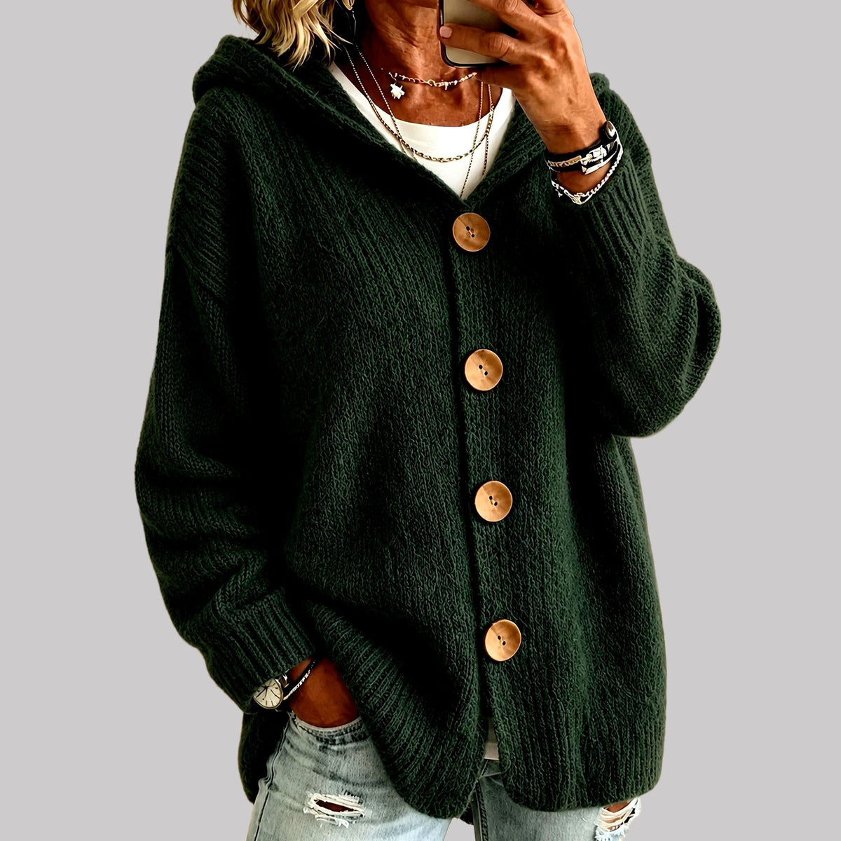 Florence - Women's Hooded Button Front Cardigan