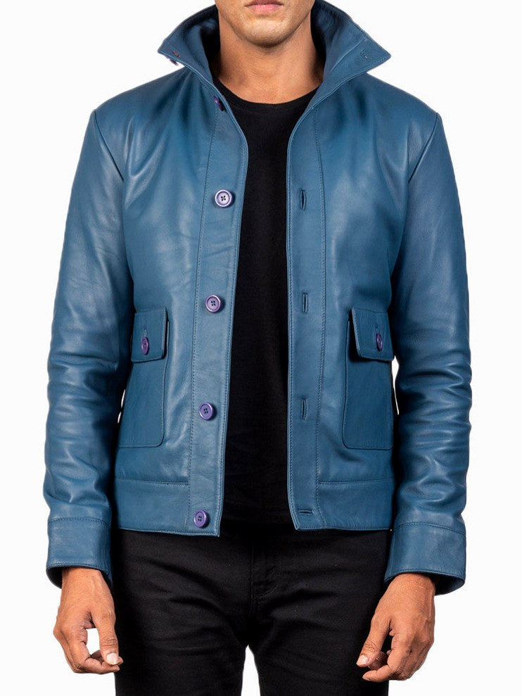 Frank - Men's Leather Bomber Jacket with Flap Pockets 4
