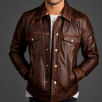 Freddie - Men's Button-Front Leather Jacket with Pockets 1