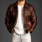 Freddie - Men's Button-Front Leather Jacket with Pockets 3