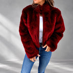 Galatea - Women's Cropped Faux Fur High Neck Jacket 4