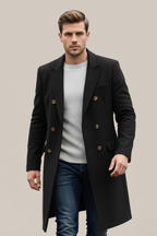 Garrett - Men's Double-Breasted Long Coat with Notch Lapels