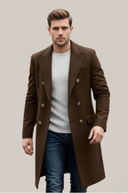 Garrett - Men's Double-Breasted Long Coat with Notch Lapels