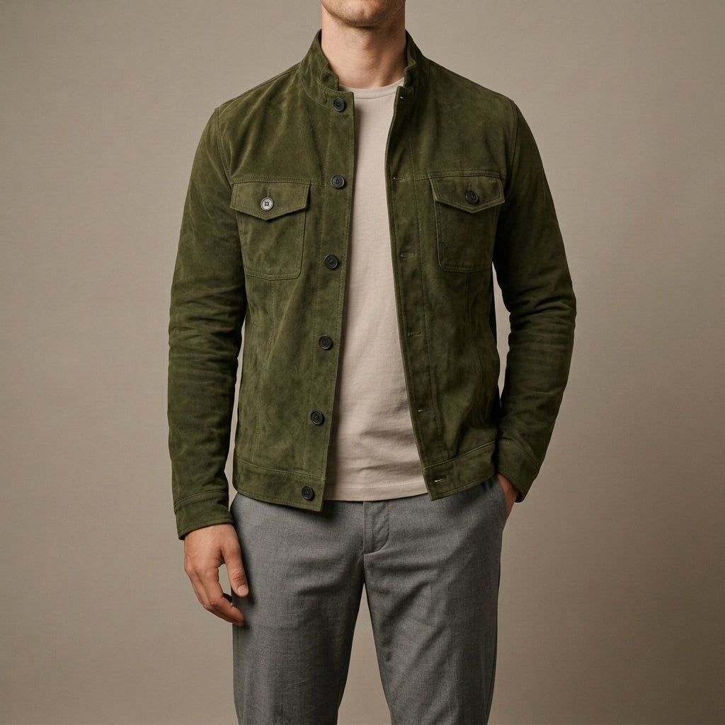 Garrett - Men's Suede Button-Front Jacket with Chest Pockets