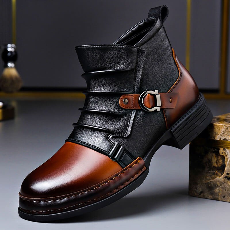 Gavin - Men's Genuine Leather Buckle-Strap Lace-Up Boots