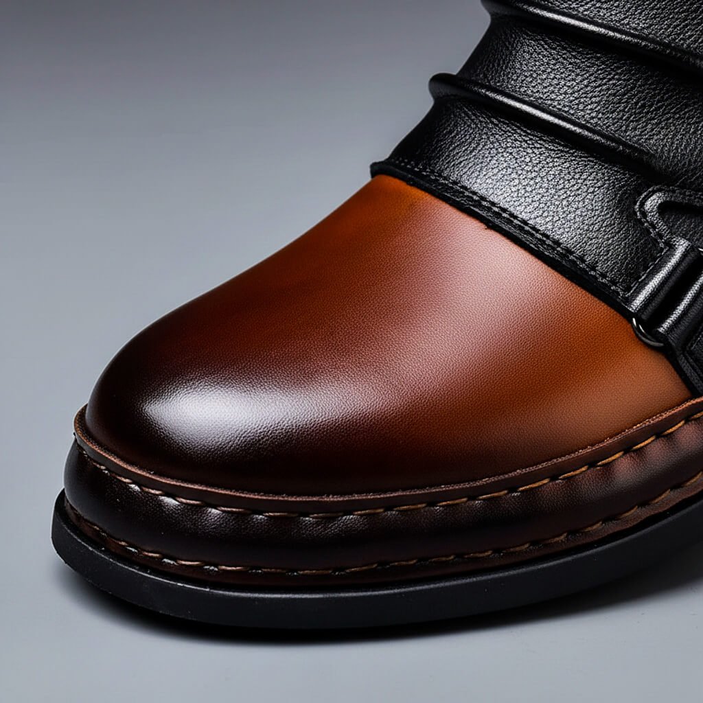 Gavin - Men's Genuine Leather Buckle-Strap Lace-Up Boots