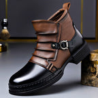 Gavin - Men's Genuine Leather Buckle-Strap Lace-Up Boots