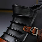 Gavin - Men's Genuine Leather Buckle-Strap Lace-Up Boots