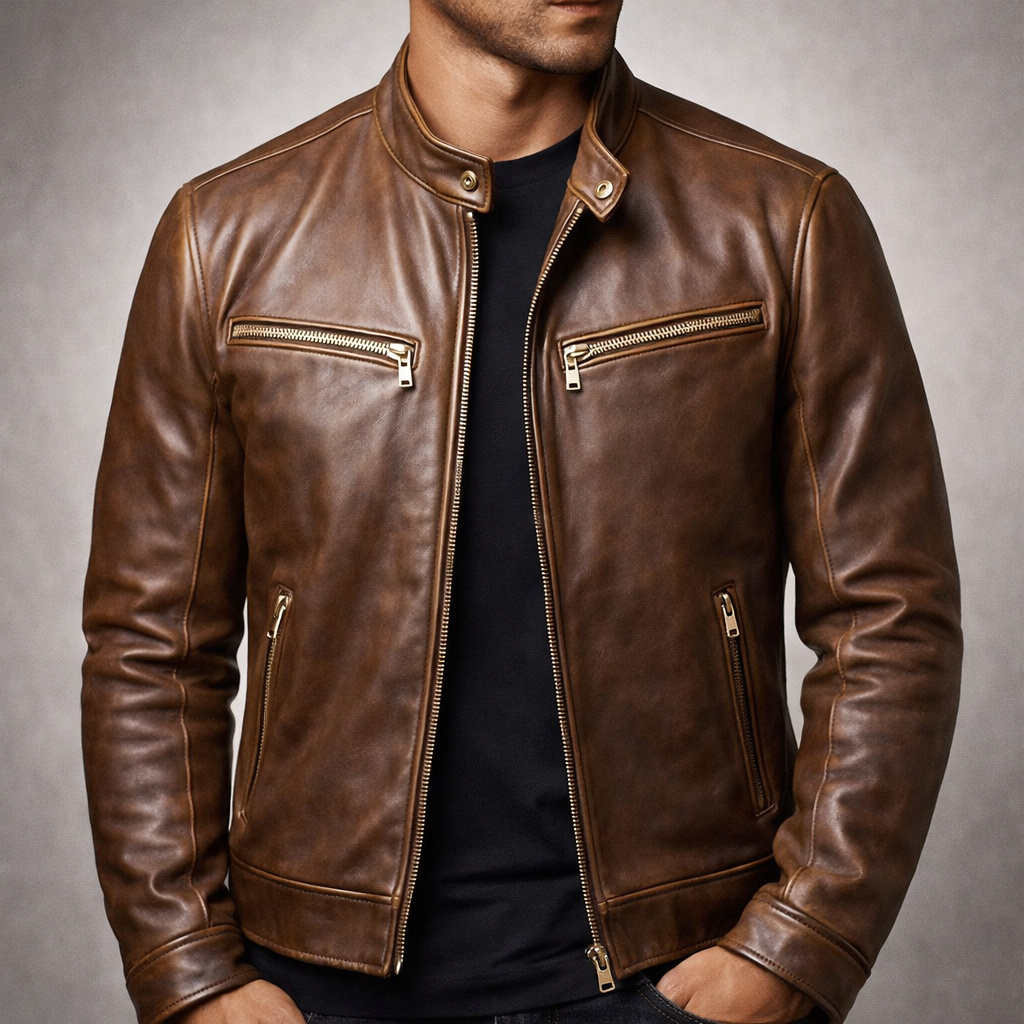 Gavin - Men's Zip-Front Leather Jacket with Chest Pockets