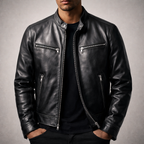 Gavin - Men's Zip-Front Leather Jacket with Chest Pockets
