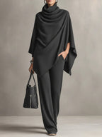 Gemma - Women's Cowl Neck Poncho & Pants Matching Set 1