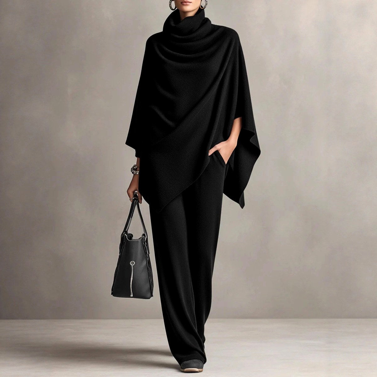 Gemma - Women's Cowl Neck Poncho & Pants Matching Set 4