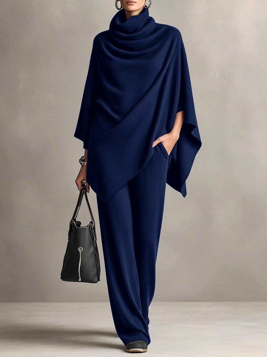Gemma - Women's Cowl Neck Poncho & Pants Matching Set 5